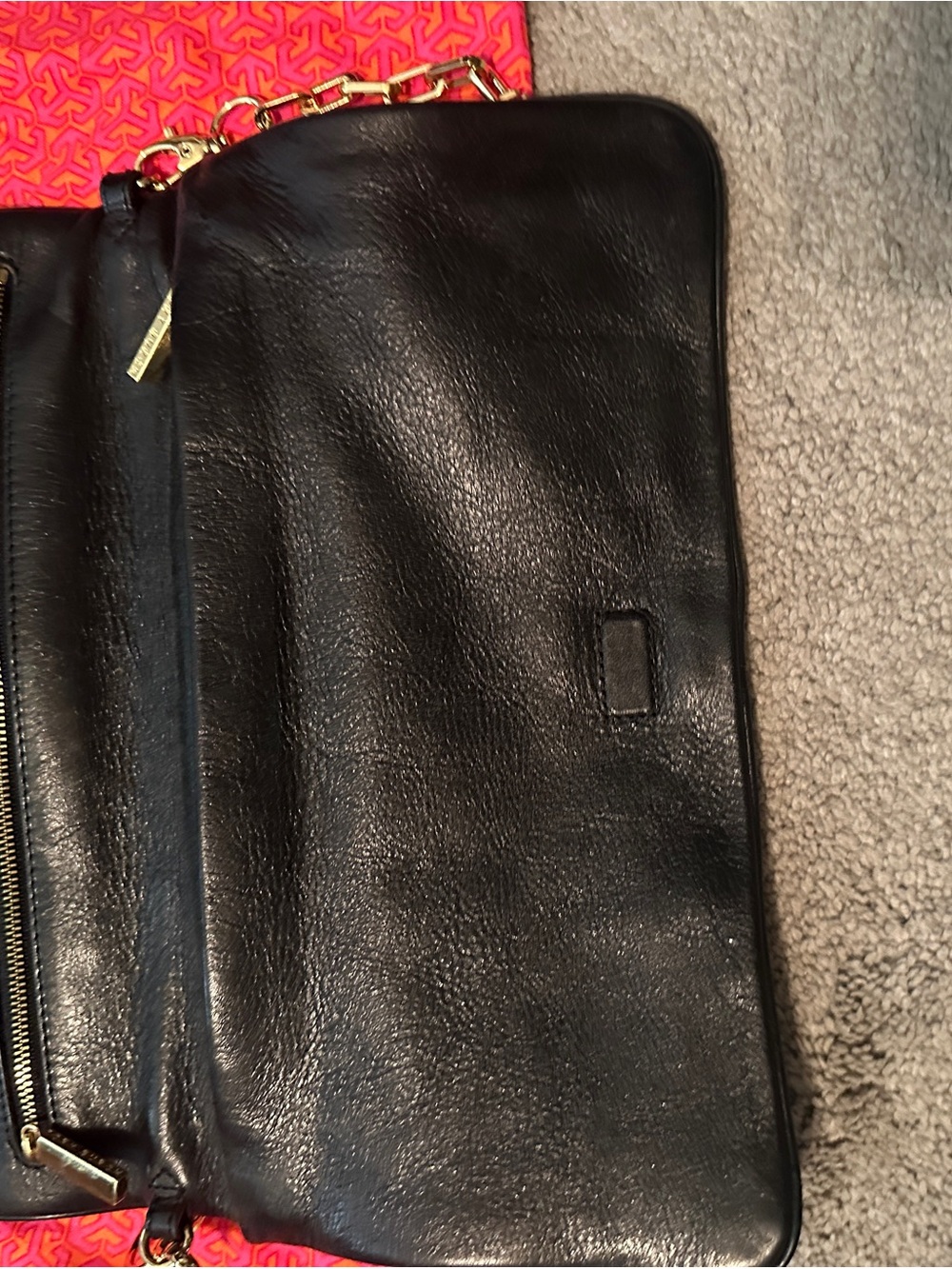Tory Burch Black Leather Wristlet with Gold Logo - Picture 3 of 5